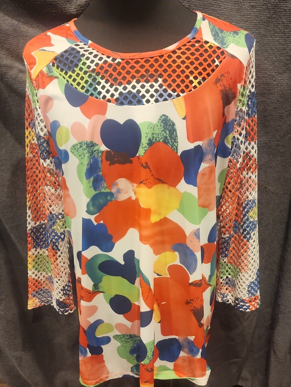 Multicolor Abstract Mesh-Sleeve Tunic Top